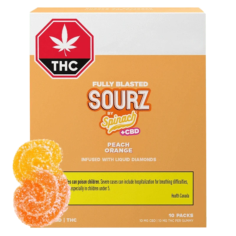 SOURZ by Spinach® - Fully Blasted Peach Orange 1:1 THC:CBD Gummies